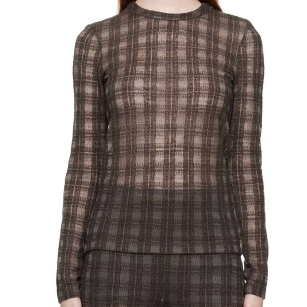 Elleme Paris Brown Check Sweater Sheer Goth  Fairy Romantic